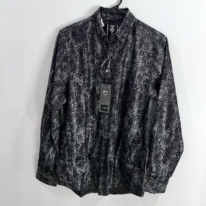 Fried Denim long sleeve gray & black shirt w/ velvet jacquard detail size S NWT